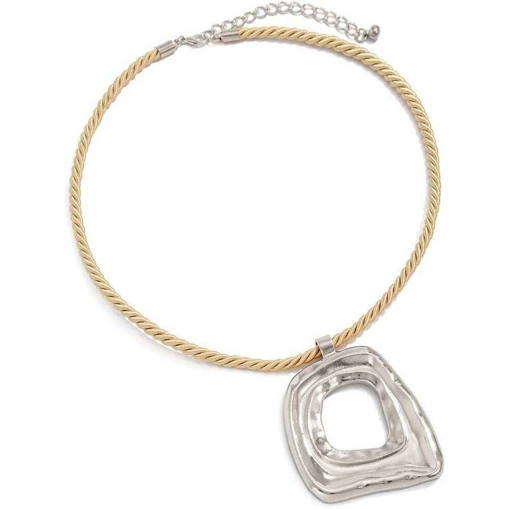 Modern Geometric Hollow Square Pendant Necklace for Women Silver Fashion Jewelry